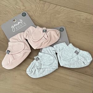 NWT Goumi Kids Baby Boots Set Storm Gray & Rose SZ 6-12mo Bamboo Booties Pink